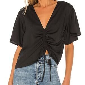Lovers + Friends Valentina Black Cinch V-Neck Short Sleeve Top Size Small